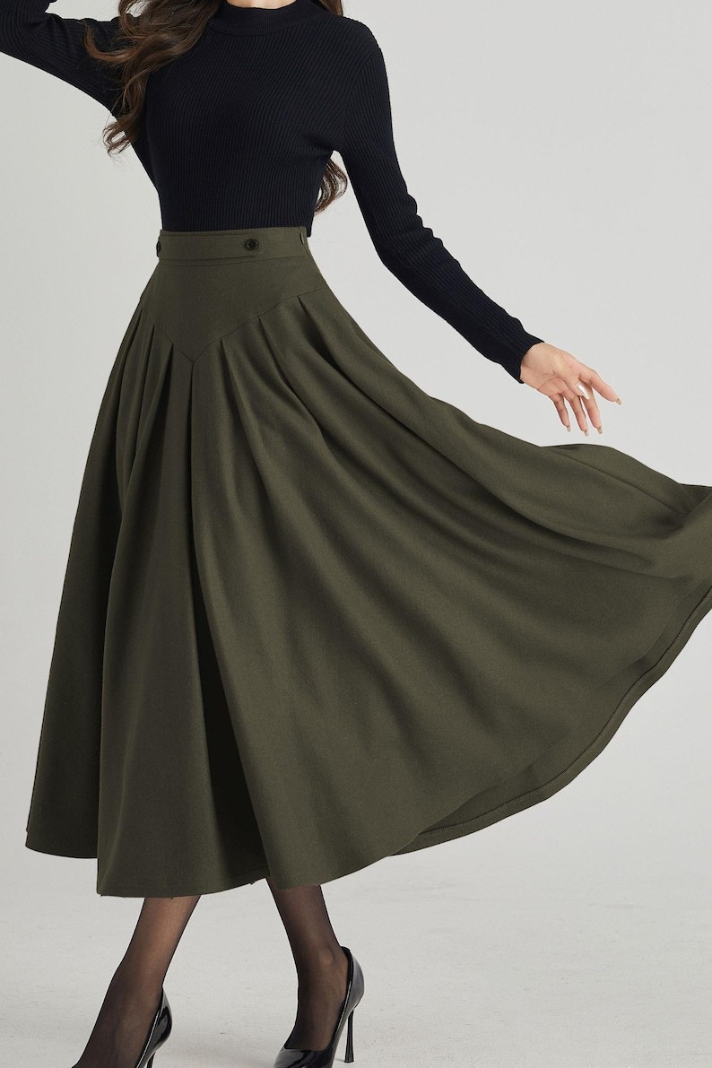 Burgundy Wool Pleated Midi Skirt: A-Line Winter Skirt, Custom 6327
