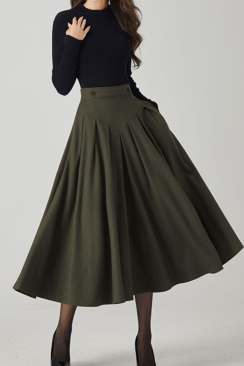 Burgundy Wool Pleated Midi Skirt: A-Line Winter Skirt, Custom 6327