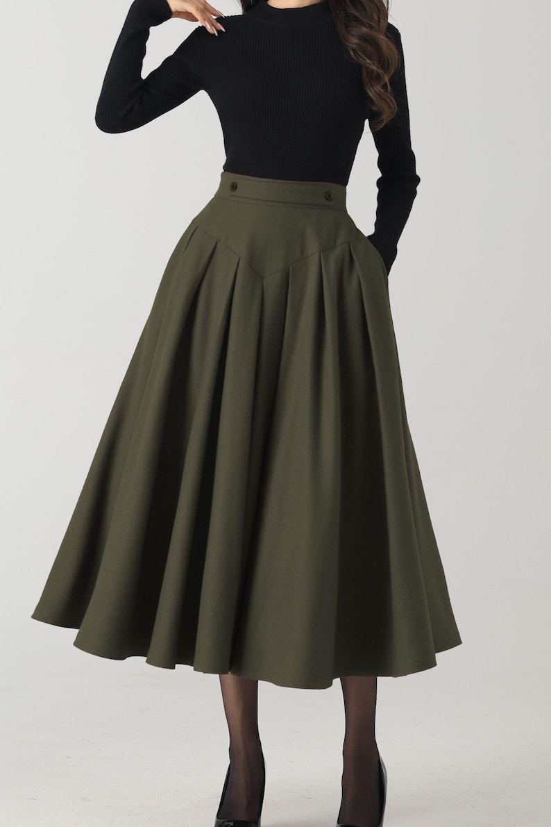 Burgundy Wool Pleated Midi Skirt: A-Line Winter Skirt, Custom 6327