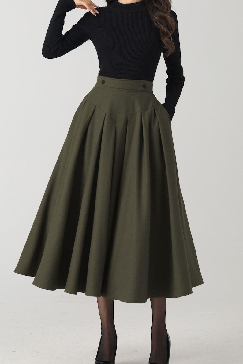 Burgundy Wool Pleated Midi Skirt: A-Line Winter Skirt, Custom 6327