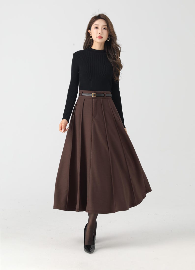 Midi Wool Skirt, Long Pleated Wool Skirt Women, Army green High Waisted Skirt, Swing Skirt, Autumn Winter Skirt, Custom Skirt 5384