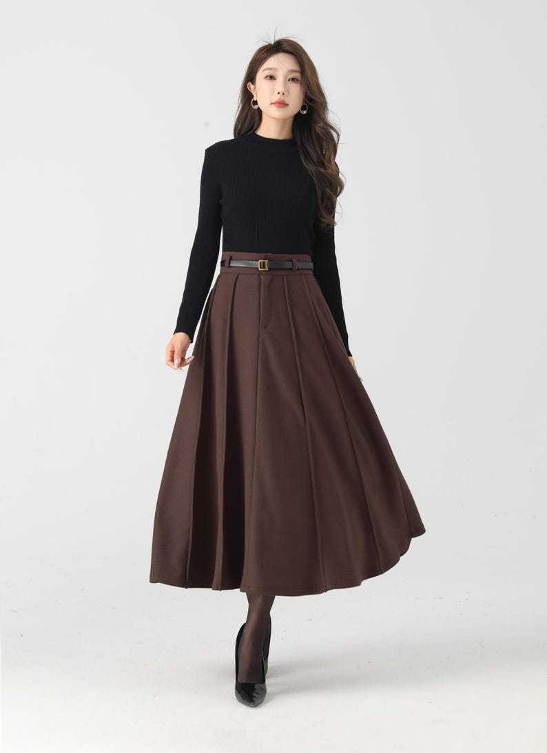Midi Wool Skirt, Long Pleated Wool Skirt Women, Army green High Waisted Skirt, Swing Skirt, Autumn Winter Skirt, Custom Skirt 5384