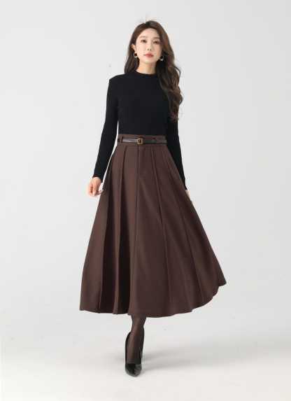 Midi Wool Skirt, Long Pleated Wool Skirt Women, Army green High Waisted Skirt, Swing Skirt, Autumn Winter Skirt, Custom Skirt 5384