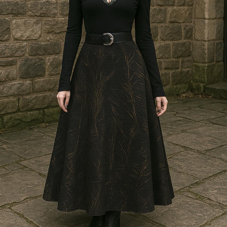 High-Waisted A-Line Maxi Skirt – Vintage Gothic Boho Fashion