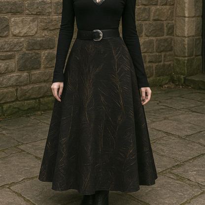 High-Waisted A-Line Maxi Skirt – Vintage Gothic Boho Fashion