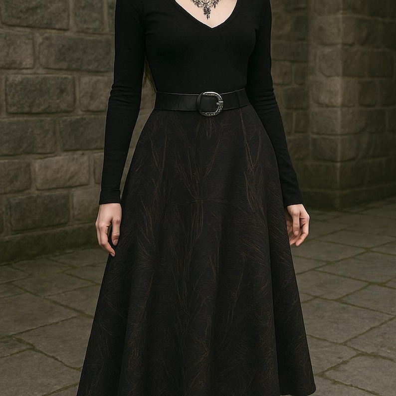 High-Waisted A-Line Maxi Skirt – Vintage Gothic Boho Fashion