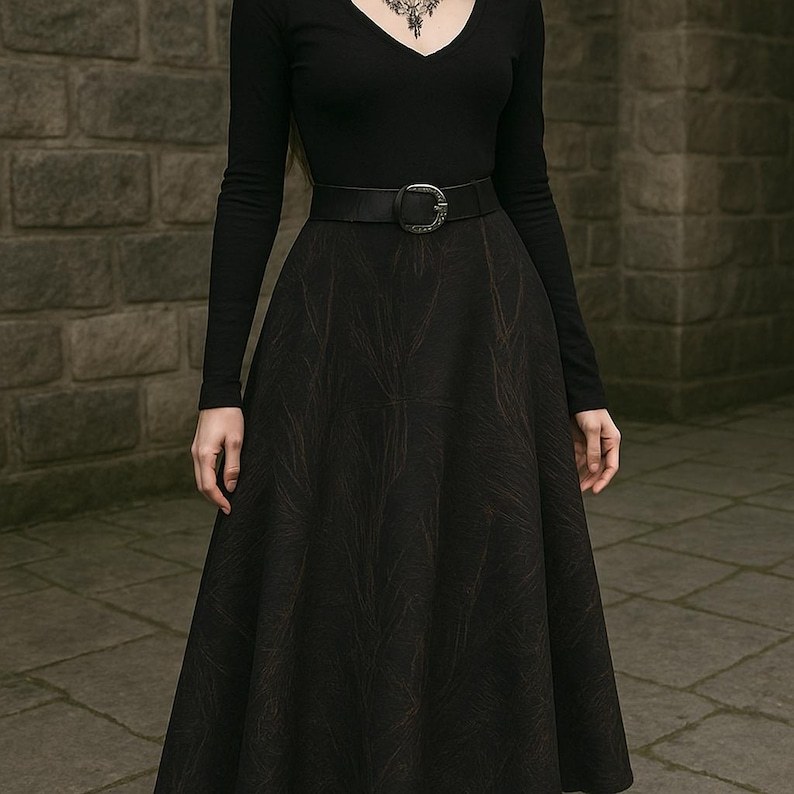 High-Waisted A-Line Maxi Skirt – Vintage Gothic Boho Fashion