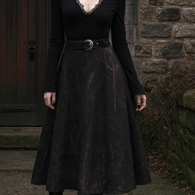 High-Waisted A-Line Maxi Skirt – Vintage Gothic Boho Fashion