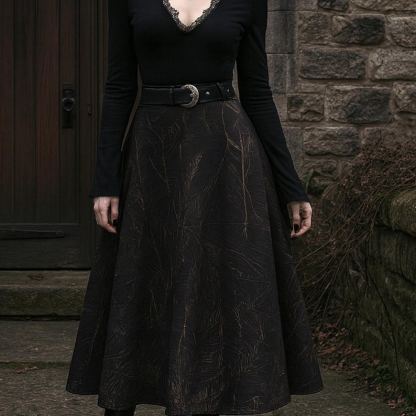 High-Waisted A-Line Maxi Skirt – Vintage Gothic Boho Fashion