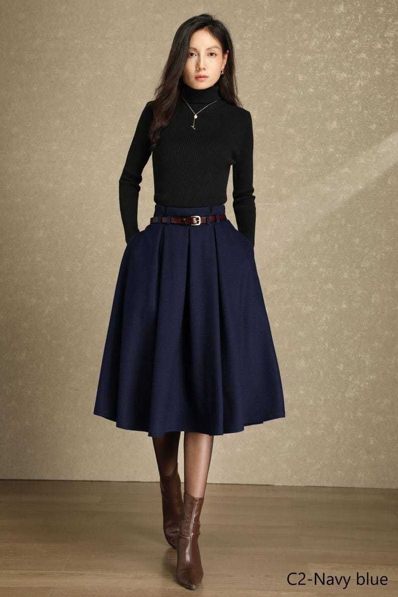 Wool skirt, Midi wool skirt womens, Winter wool skirt, Swing skirt, High waist skirt, Skirt with pockets, Custom skirt, Ylistyle C4486