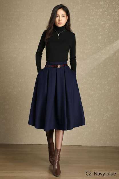 Wool skirt, Midi wool skirt womens, Winter wool skirt, Swing skirt, High waist skirt, Skirt with pockets, Custom skirt, Ylistyle C4486