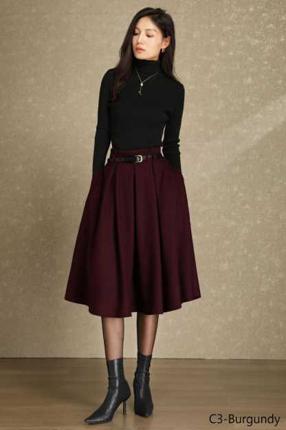 Wool skirt, Midi wool skirt womens, Winter wool skirt, Swing skirt, High waist skirt, Skirt with pockets, Custom skirt, Ylistyle C4486