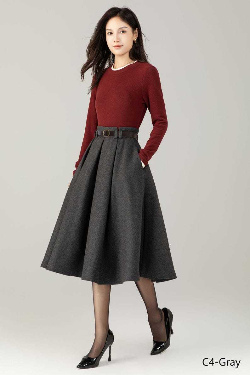 Wool skirt, Midi wool skirt womens, Winter wool skirt, Swing skirt, High waist skirt, Skirt with pockets, Custom skirt, Ylistyle C4486