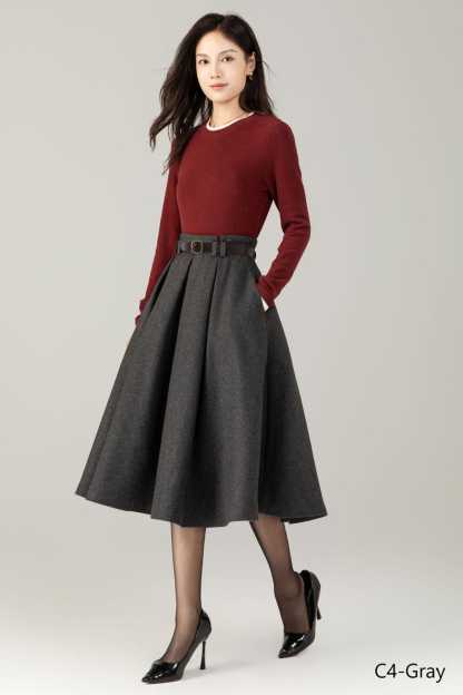 Wool skirt, Midi wool skirt womens, Winter wool skirt, Swing skirt, High waist skirt, Skirt with pockets, Custom skirt, Ylistyle C4486
