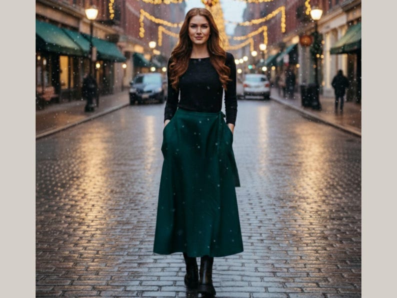 Wool Wrap Midi Skirt for Women | Handmade A-Line High Waist Winter Skirt | Vintage Office Outfit | Warm Wool Skirt Gift for Her