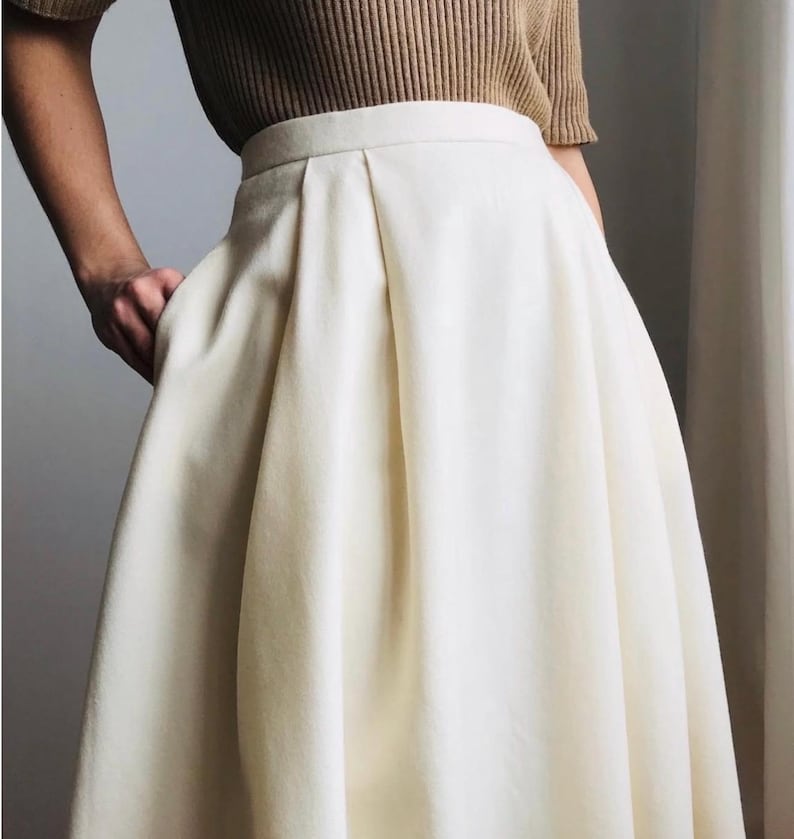 Vintage-inspired italian wool midi skirt • pleated A-line skirt  • high waist • custom size (XS–2XL)