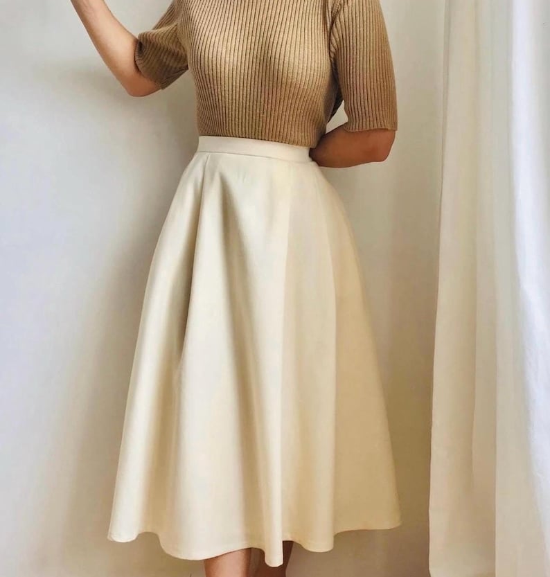 Vintage-inspired italian wool midi skirt • pleated A-line skirt  • high waist • custom size (XS–2XL)