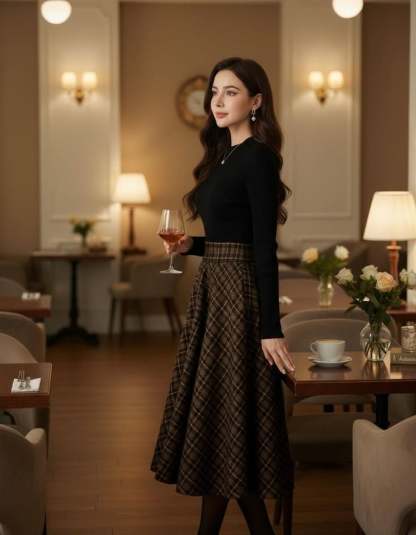 Plaid Wool Midi Skirt for Women, Elegant Checkered Skirt, Classic Fall Winter Vintage Outfit