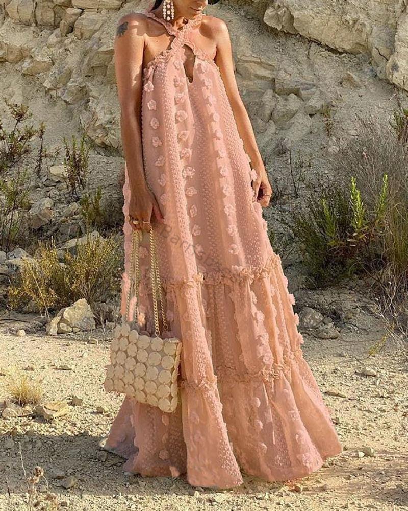 Sleeveless maxi dress with cross neck