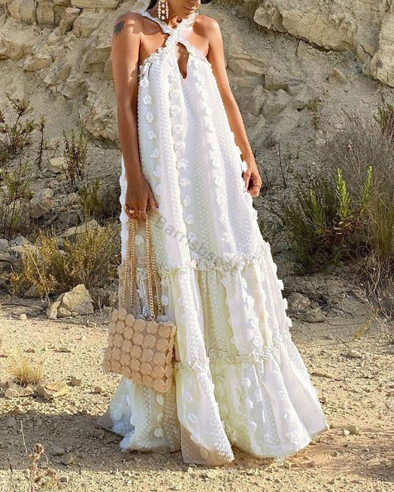 Sleeveless maxi dress with cross neck