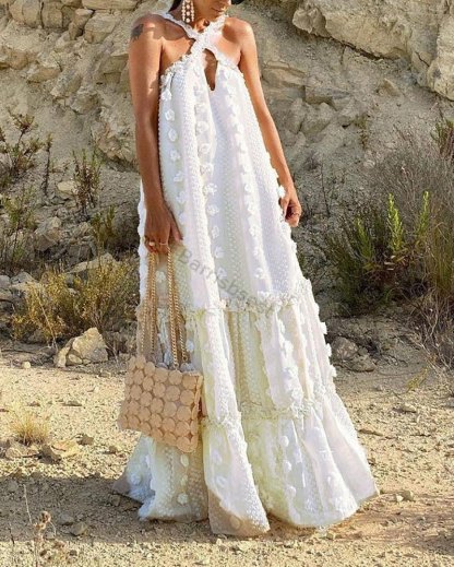 Sleeveless maxi dress with cross neck