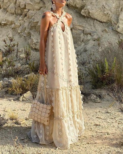 Sleeveless maxi dress with cross neck