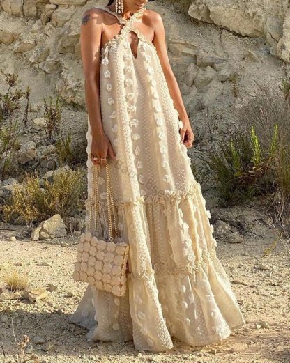 Sleeveless maxi dress with cross neck