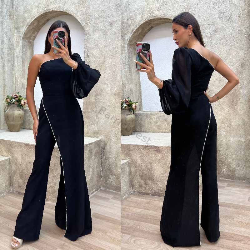 Fashion Diary Asymmetrical Design Diamond Trim One Shoulder Party Jumpsuit