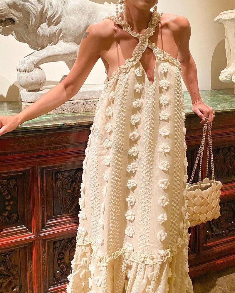 Sleeveless maxi dress with cross neck