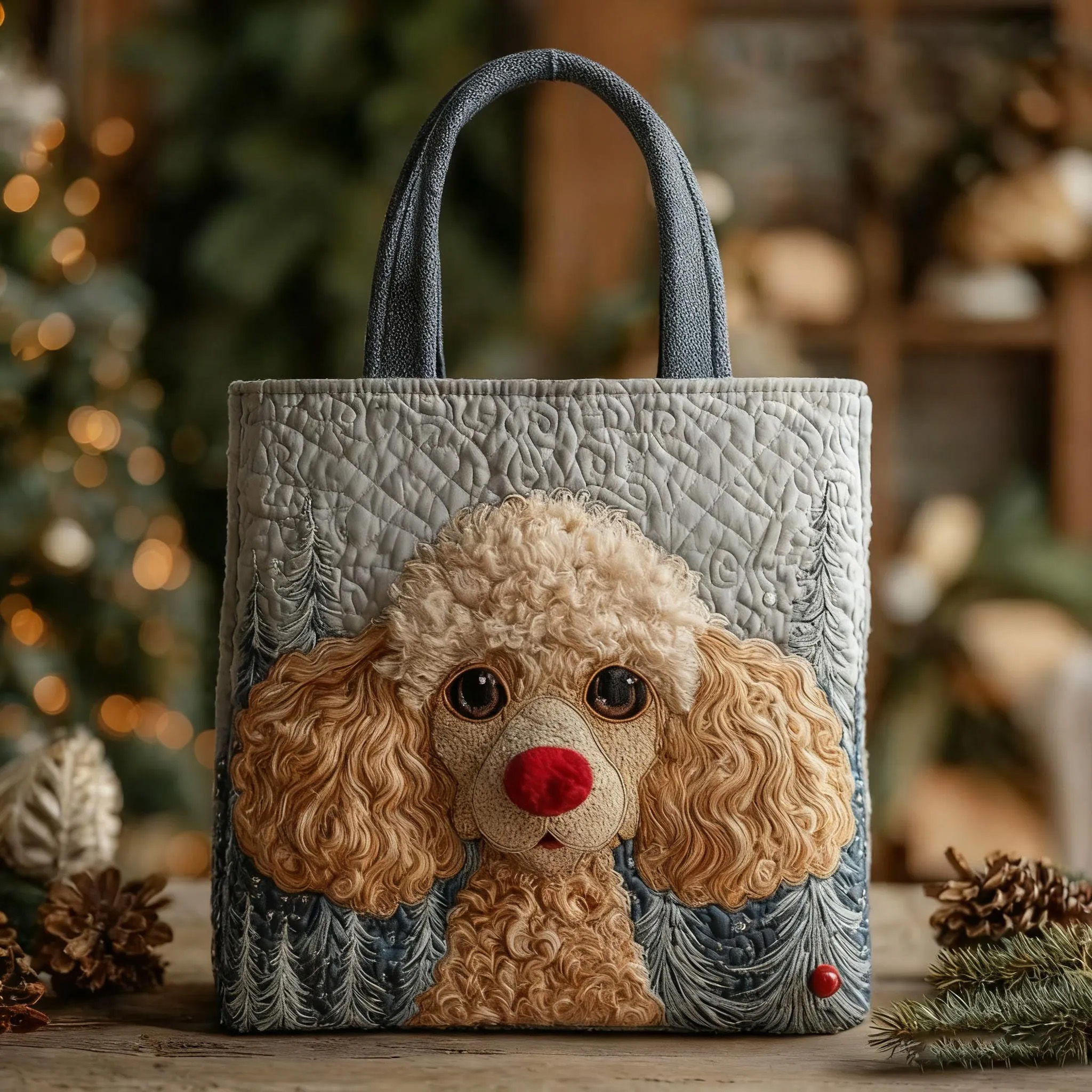 Holiday Reindeer Poodle Apricot Quilted Tote Bag NCU0XD1232