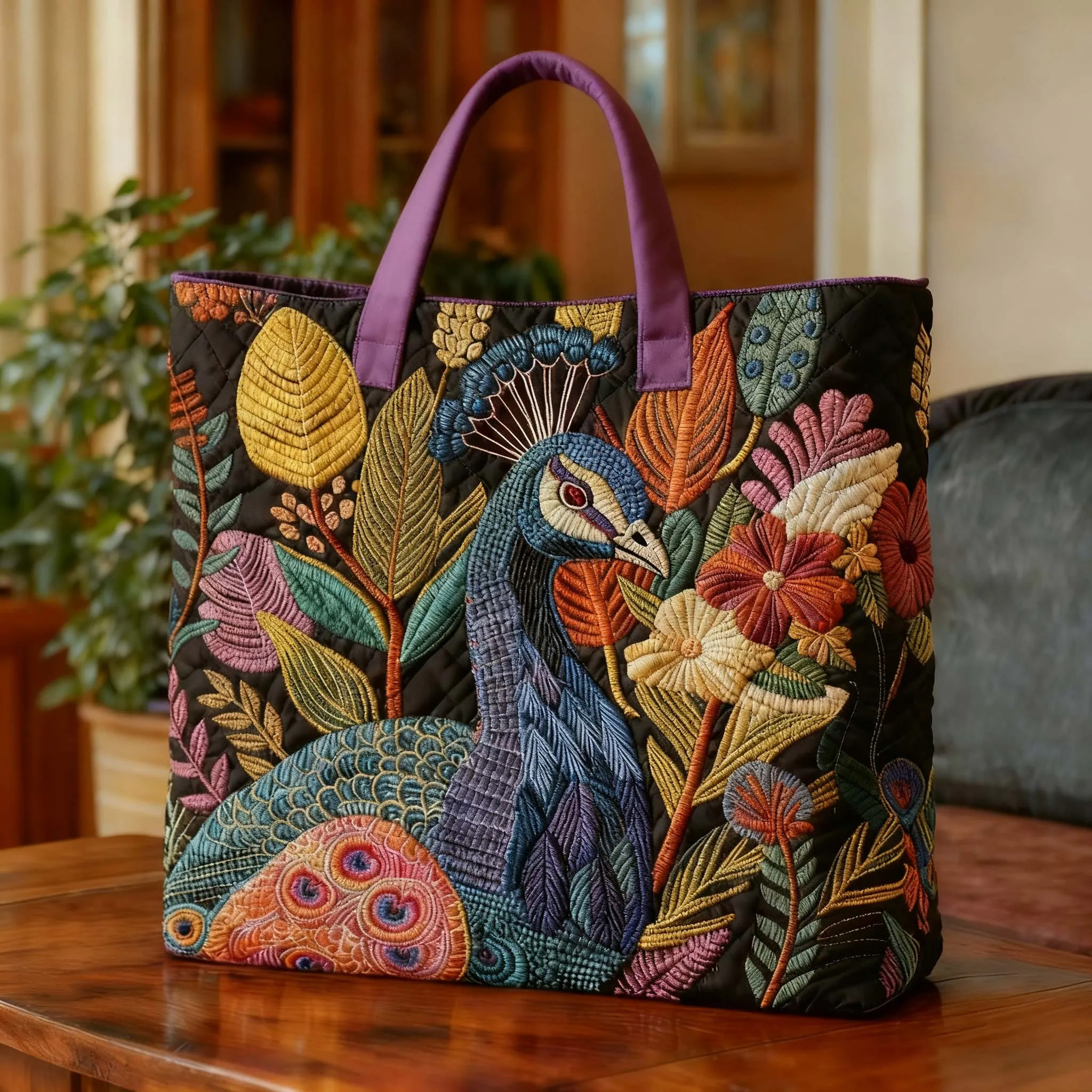 Peacock Quilted Tote