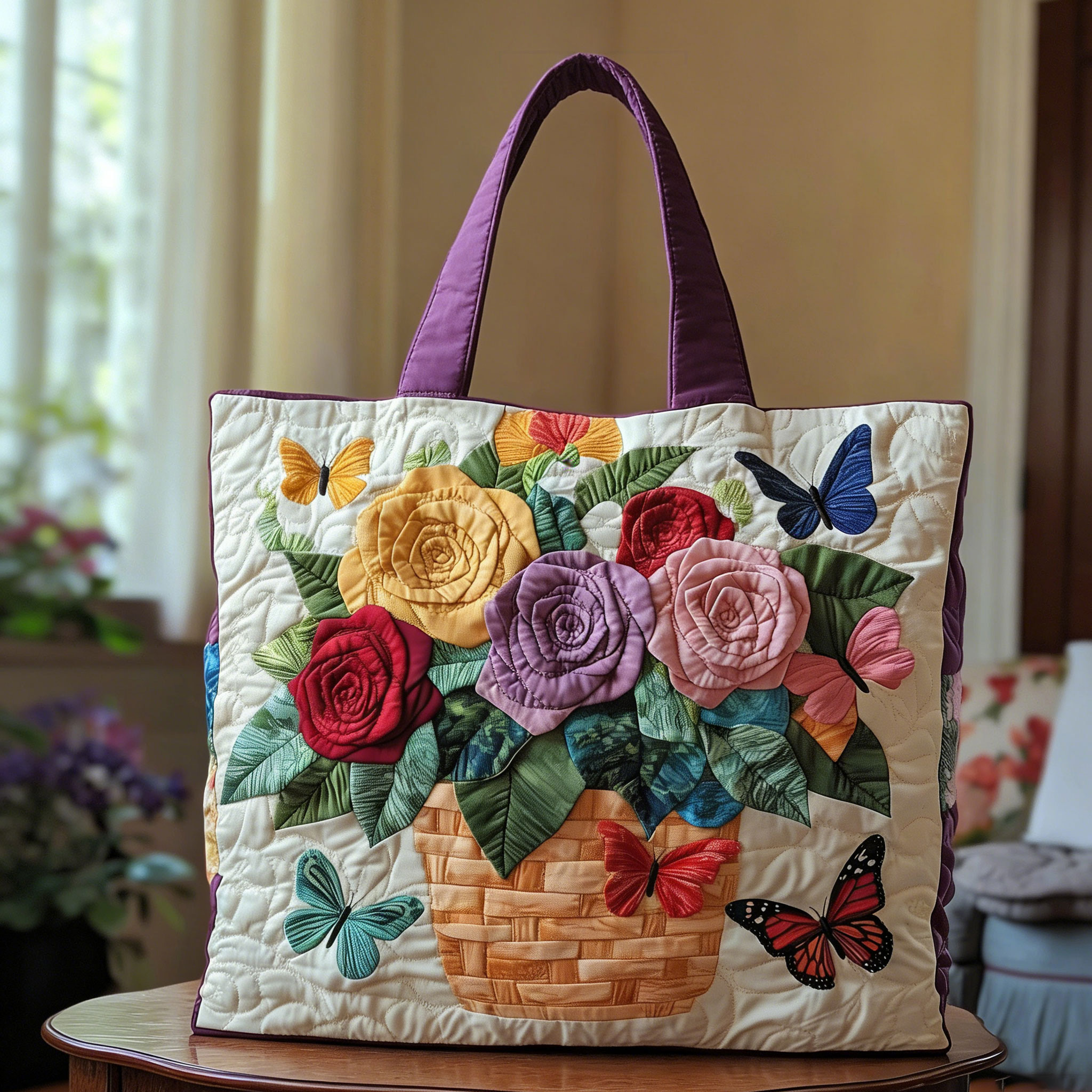 Blooming Rose Quilted Tote Bag