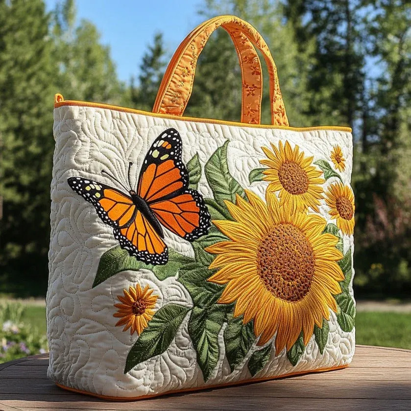 Monarch And SunflowersQuilted Tote Bag
