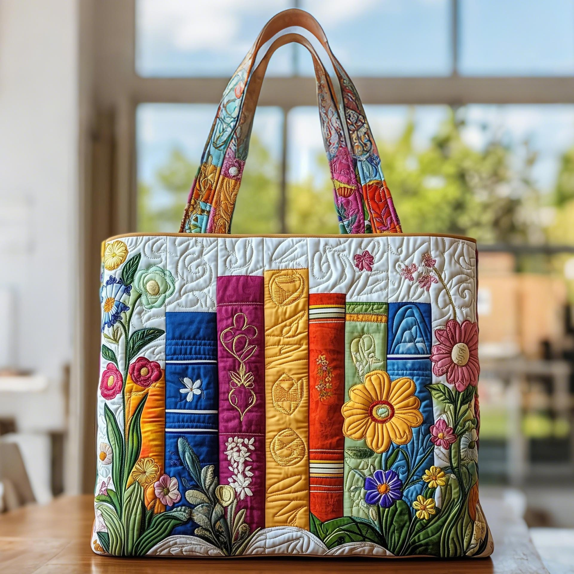 Floral Library Quilted Tote Bag