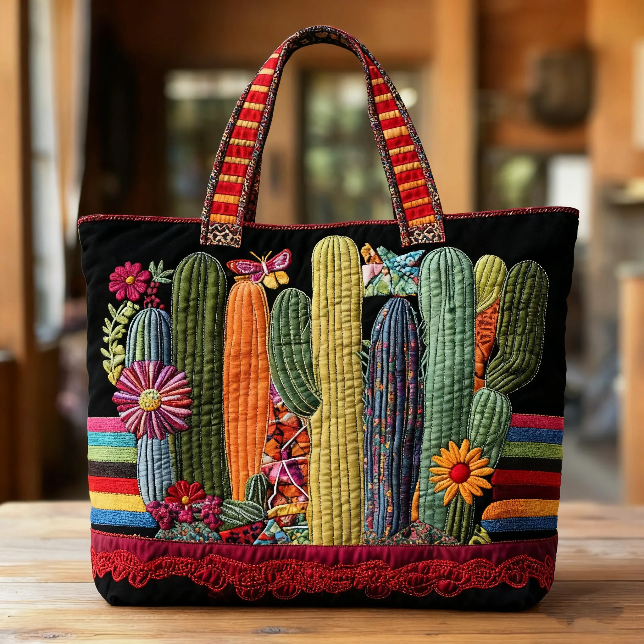 Sunset Cactus WN2209082CL Quilted Tote Bag