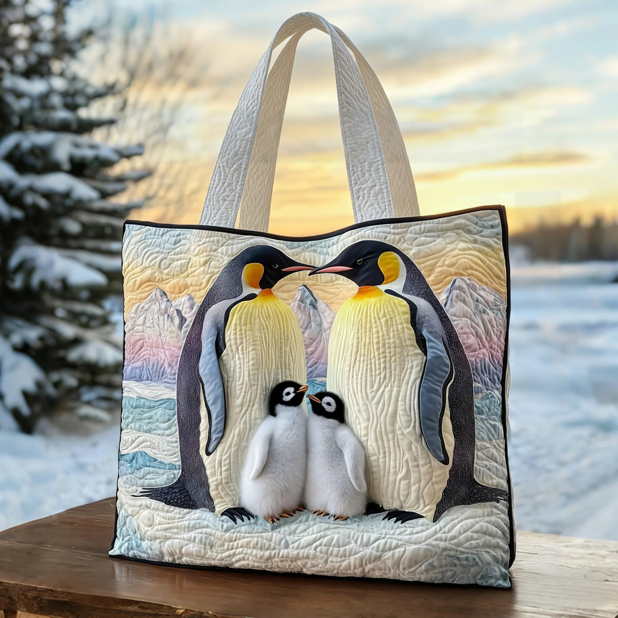 Penguin Family Quilted Tote Bag