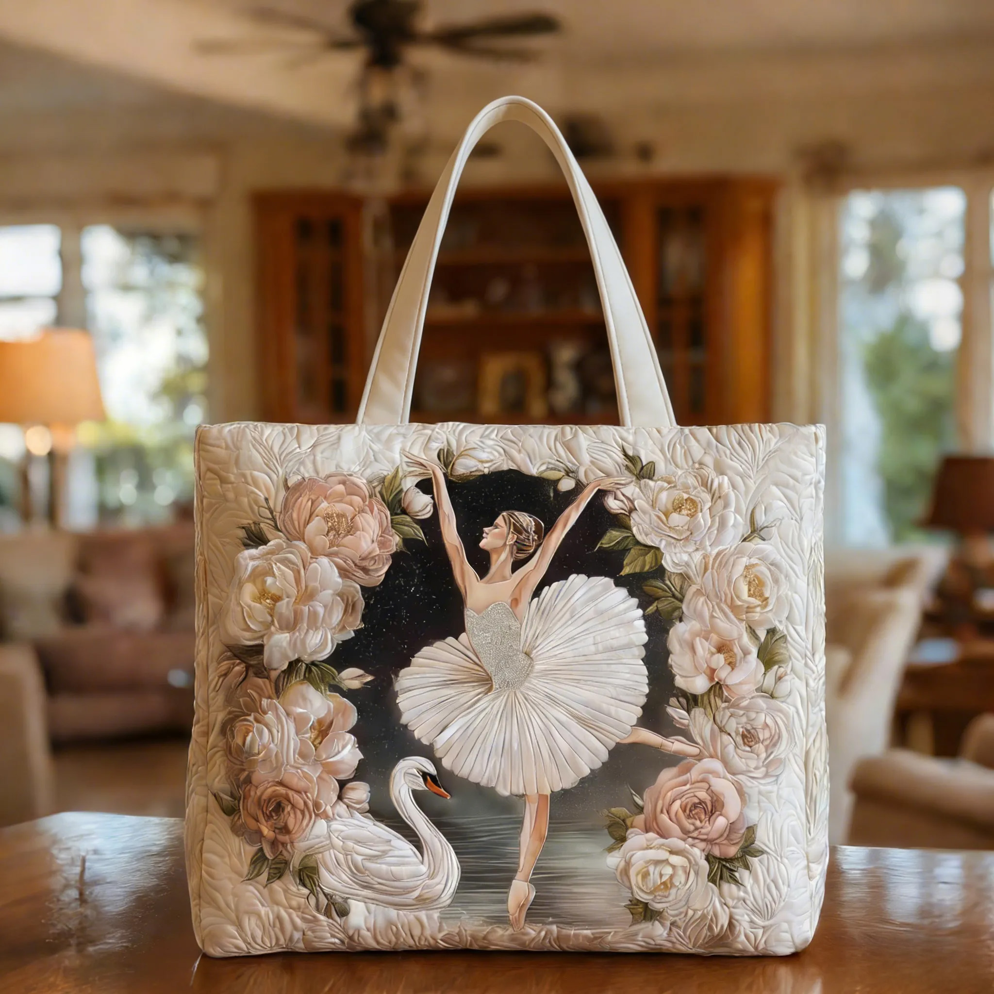 Elegant Ballerina Quilted Tote Bag