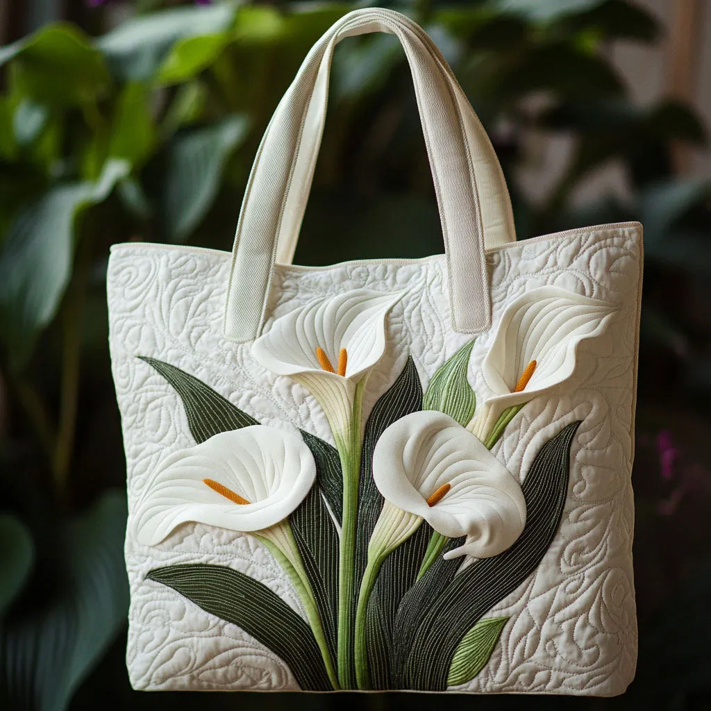 White Calla Lily  Quilted Tote Bag