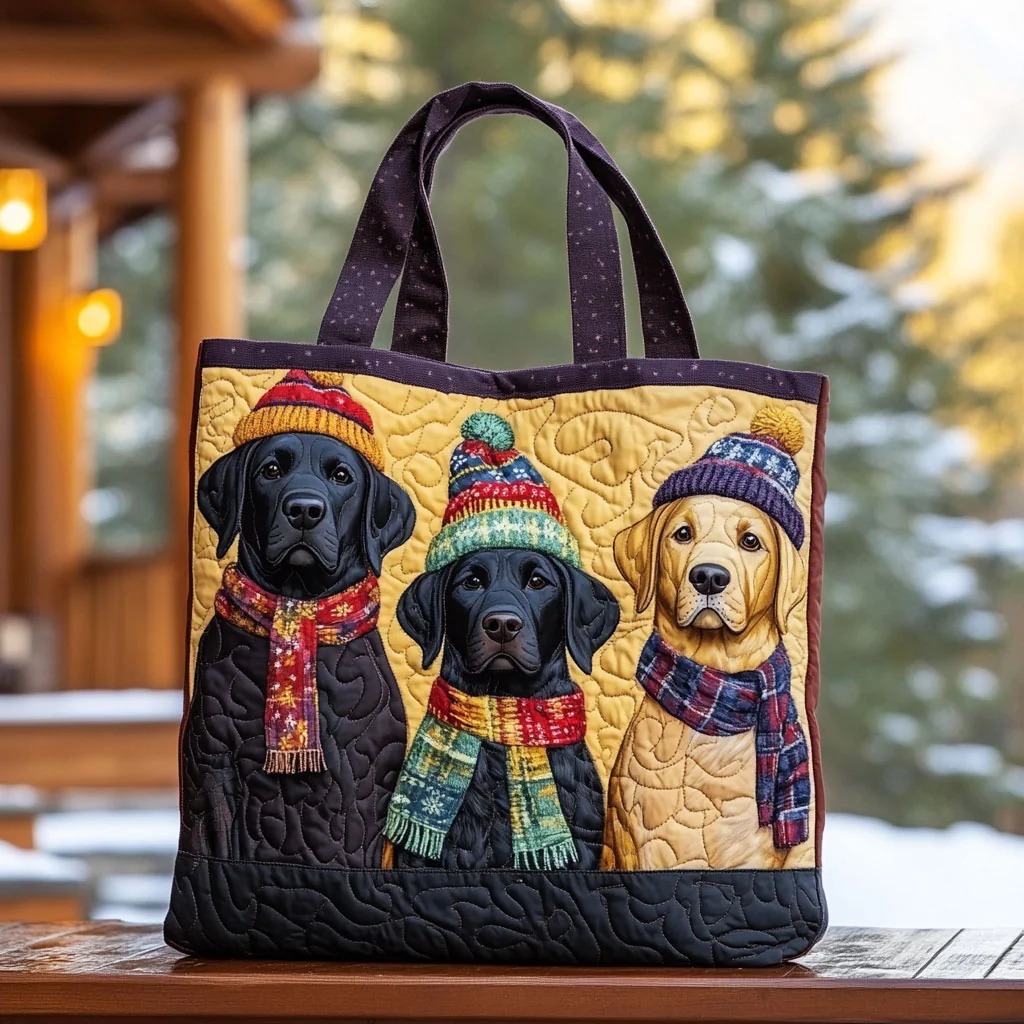 Labrador Winter Trio Quilted Tote Bag