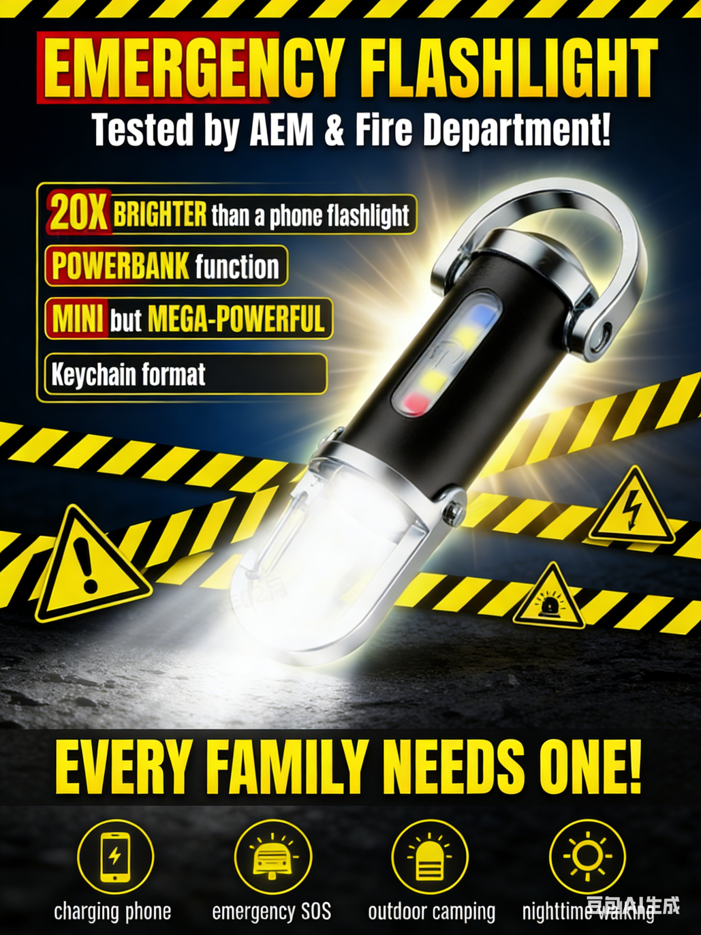 🔦 【6000-Lumen Mini Flashlight】 Power Bank + Flashlight + SOS Emergency Light – All in One! ⚡🚨