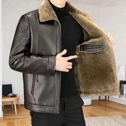 Men's Leather Jacket with Fleece and Thickening