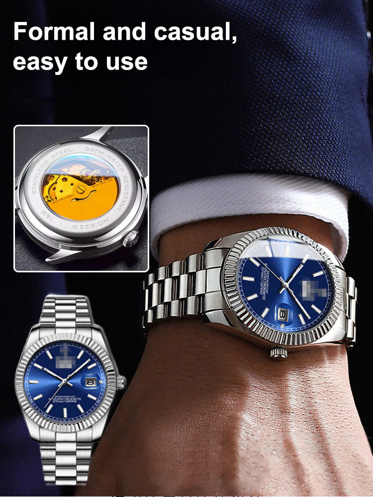 Men's Classic Dual Calendar Waterproof Steel Strap Watch