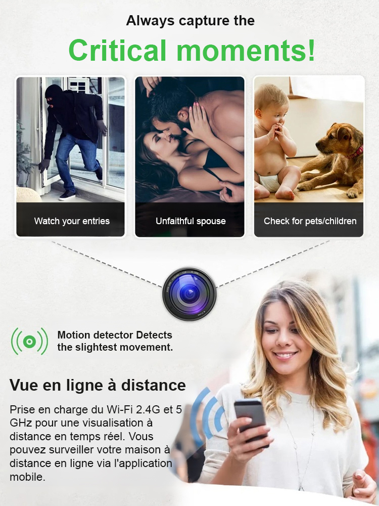 【Upgrade version: Ultra-invisible】Wireless camera. You can view and record remotely at any time. With the clear infrared night vision function, you can see clearly even in the darkest nights.