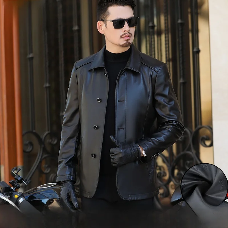 Men's Down Leather Jacket: Built to withstand temperatures as low as -20°F.