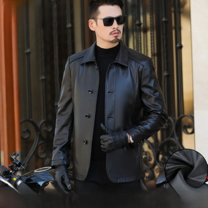 Men's Down Leather Jacket: Built to withstand temperatures as low as -20°F.