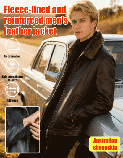 Premium Australian Merino Lamb Fleece ❤️ Men's Leather Jacket with Fleece Lining & Extra Thickness