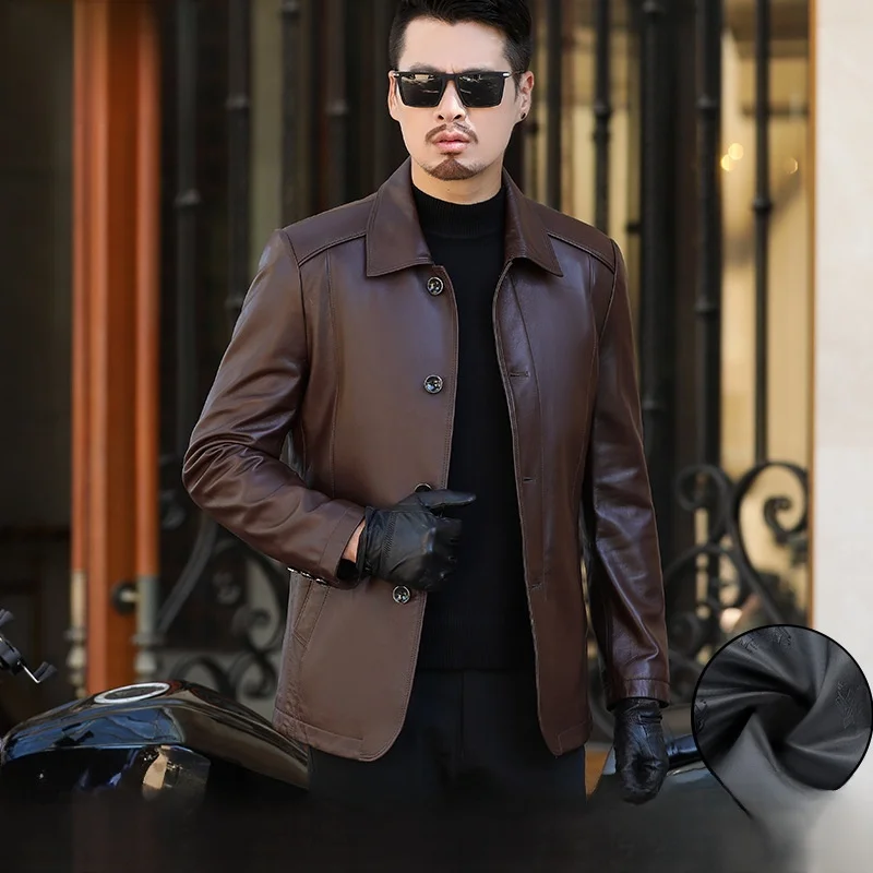 Men's Down Leather Jacket: Built to withstand temperatures as low as -20°F.