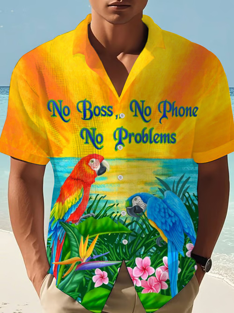 Men's I'm Retired No No Phone No Problems Parrot Print Casual Waffle Shirt