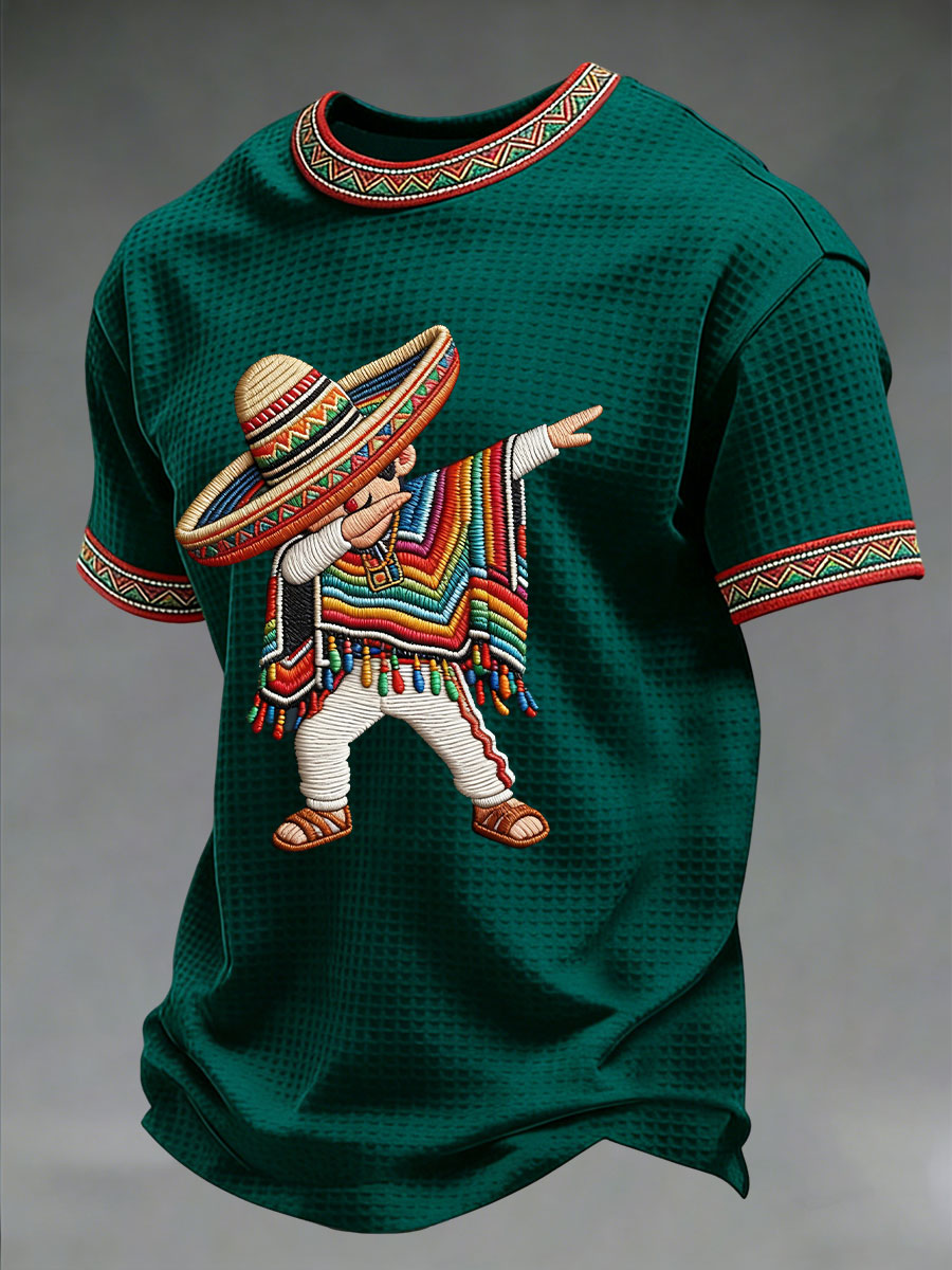 Men's Cinco de Mayo Waffle Print Casual T-Shirt