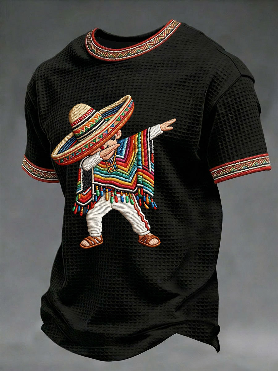 Men's Cinco de Mayo Waffle Print Casual T-Shirt